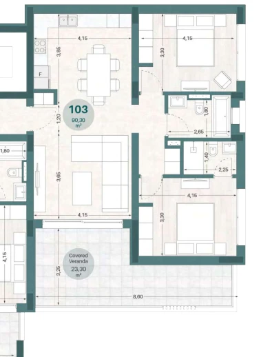 2 bedrooms, 90 sq.m., image 1